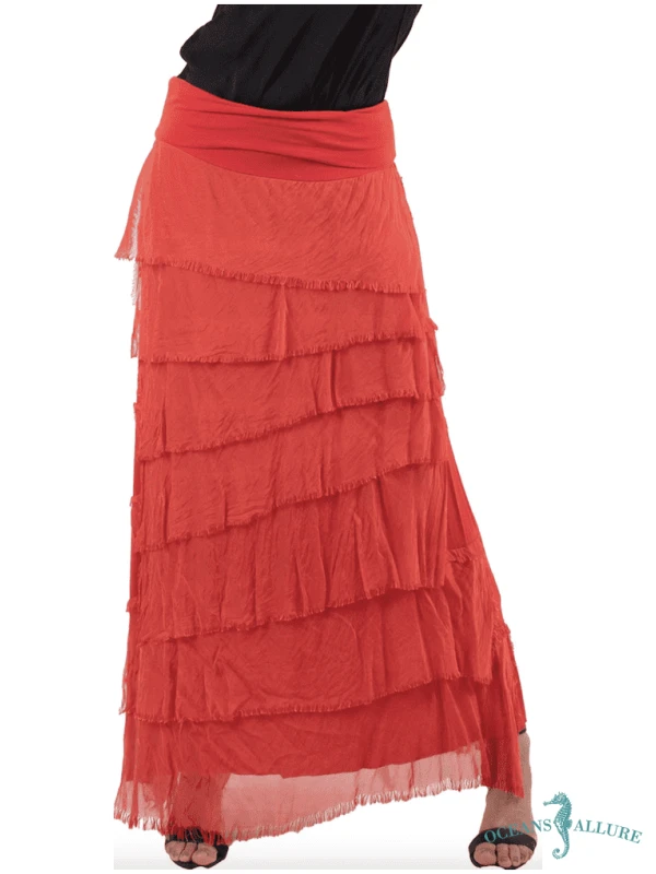 Red Flutter Maxi Skirt